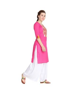 pink Solid Pink Yoke Butta Kurti 2
