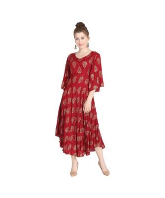 maroon Ethnic Flare Foil Kurta 1