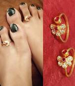 Gold Plated Pink Stone Flower Shape Toe Ring