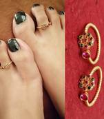 Gold Plated Unique Multicolour Flower Toe Rings