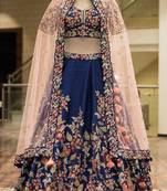 Blue embroidered Taffeta silk semi stitched lehenga