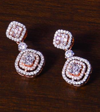 Rose Gold Plated American Diamond Embellished Designer Earrings 216ED245 1