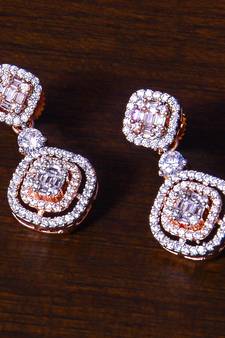 Rose Gold Plated American Diamond Embellished Designer Earrings 216ED245
