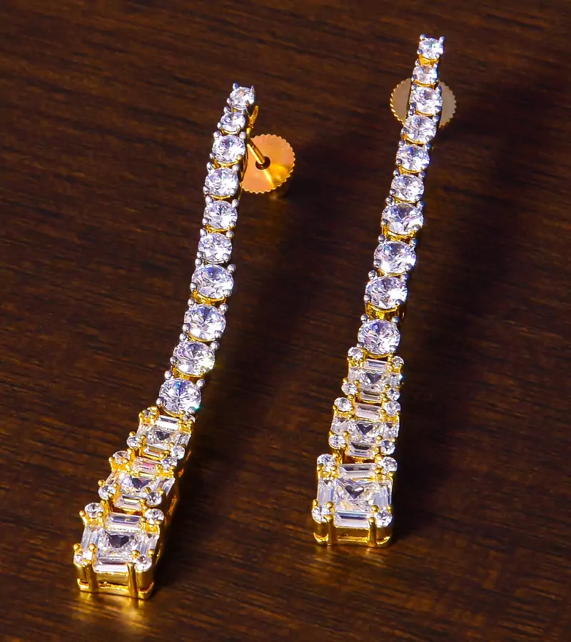 Gold Plated American Diamond Embellished Designer Earrings 216ED247