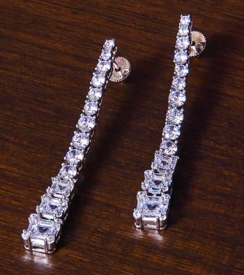 Rhodium Plated American Diamond Embellished Designer Earrings 216ED248 1