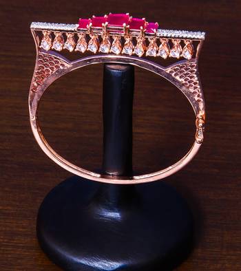 Rose Gold Plated Ruby and AAA CZ Embellished Designer Bracelet BD414 1