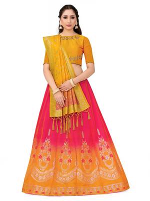 Multicolor Zari Woven Polyester Semi Stitched Lehenga 1