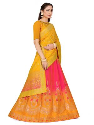 Multicolor Zari Woven Polyester Semi Stitched Lehenga 2