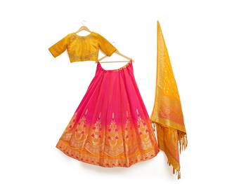 Multicolor Zari Woven Polyester Semi Stitched Lehenga 3