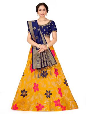 Multicolor zari woven polyester semi stitched lehenga 1