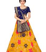 Multicolor zari woven polyester semi stitched lehenga