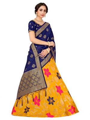 Multicolor zari woven polyester semi stitched lehenga 2