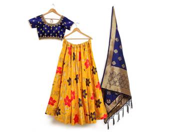 Multicolor zari woven polyester semi stitched lehenga 3