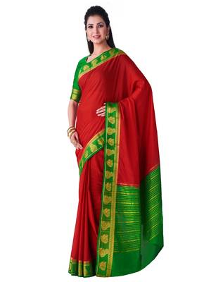 Rust Hand Woven Crepe Saree With Blouse 1