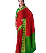 Rust Hand Woven Crepe Saree With Blouse