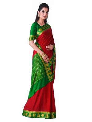 Rust Hand Woven Crepe Saree With Blouse 2