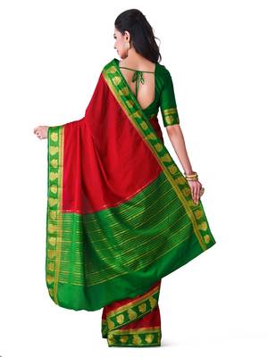 Rust Hand Woven Crepe Saree With Blouse 3