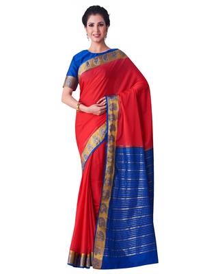Red Hand Woven Crepe Saree With Blouse 1