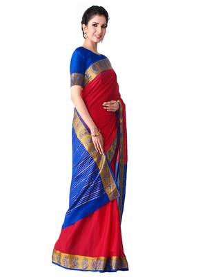 Red Hand Woven Crepe Saree With Blouse 2