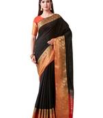 Black Hand Woven Linen Saree With Blouse