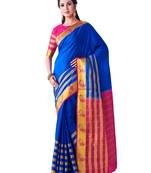 Blue Hand Woven Crepe Saree With Blouse