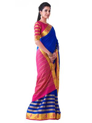 Blue Hand Woven Crepe Saree With Blouse 2