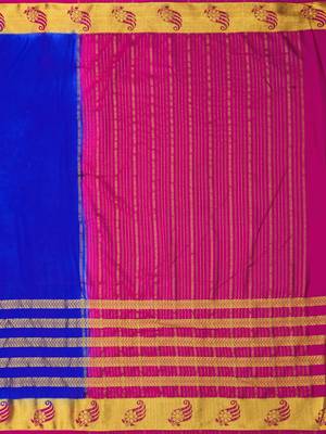Blue Hand Woven Crepe Saree With Blouse 4