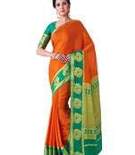 Orange Hand Woven Crepe Saree With Blouse