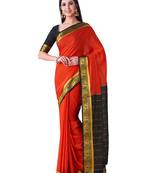 Rust Hand Woven Crepe Saree With Blouse