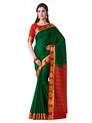 Green Hand Woven Crepe Saree With Blouse 1