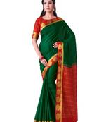 Green Hand Woven Crepe Saree With Blouse