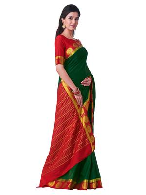 Green Hand Woven Crepe Saree With Blouse 2