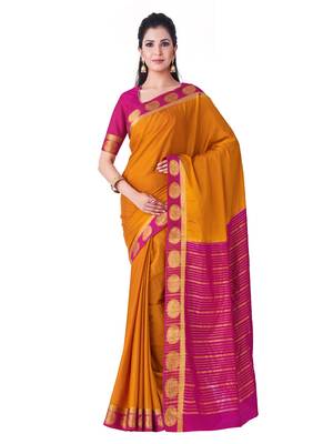 Rust Hand Woven Crepe Saree With Blouse 1