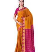 Rust Hand Woven Crepe Saree With Blouse