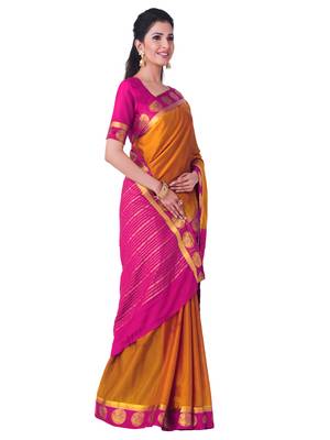 Rust Hand Woven Crepe Saree With Blouse 2