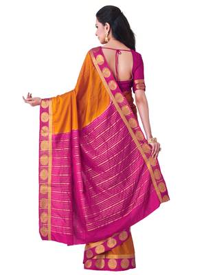 Rust Hand Woven Crepe Saree With Blouse 4