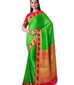 Green hand woven crepe saree with blouse