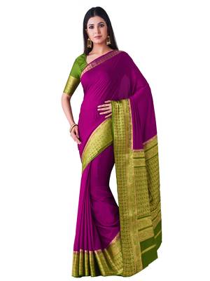 Purple Hand Woven Crepe Saree With Blouse 1