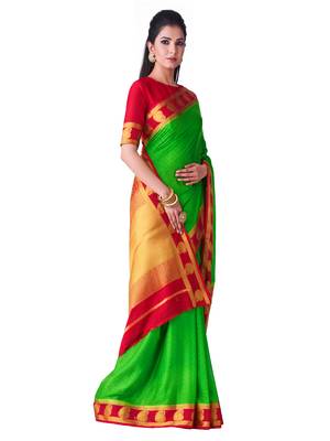 Green hand woven crepe saree with blouse 2