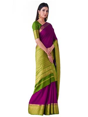 Purple Hand Woven Crepe Saree With Blouse 2