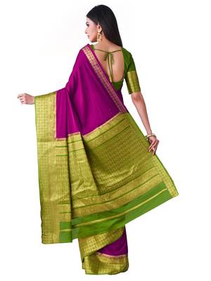 Purple Hand Woven Crepe Saree With Blouse 4