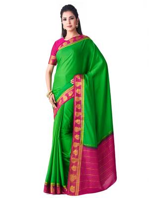 Green Hand Woven Crepe Saree With Blouse 1