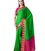 Green Hand Woven Crepe Saree With Blouse
