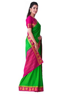 Green Hand Woven Crepe Saree With Blouse 2