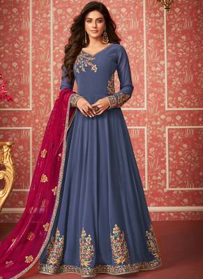 Blue embroidered faux georgette salwar 1