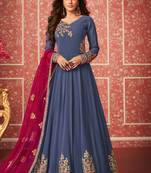 Blue embroidered faux georgette salwar