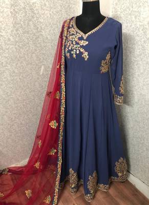 Blue embroidered faux georgette salwar 2