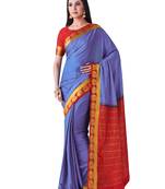 Blue Hand Woven Crepe Saree With Blouse