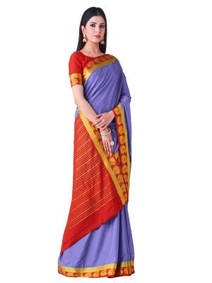 Blue Hand Woven Crepe Saree With Blouse 2