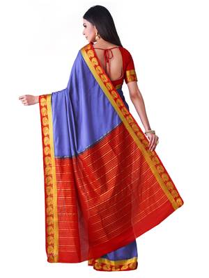 Blue Hand Woven Crepe Saree With Blouse 4